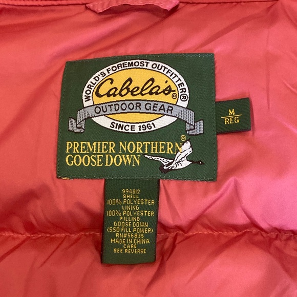 Cabela's Premier Northern Goose Down Puffer Vest Men’s Medium Coral Red - Picture 6 of 13